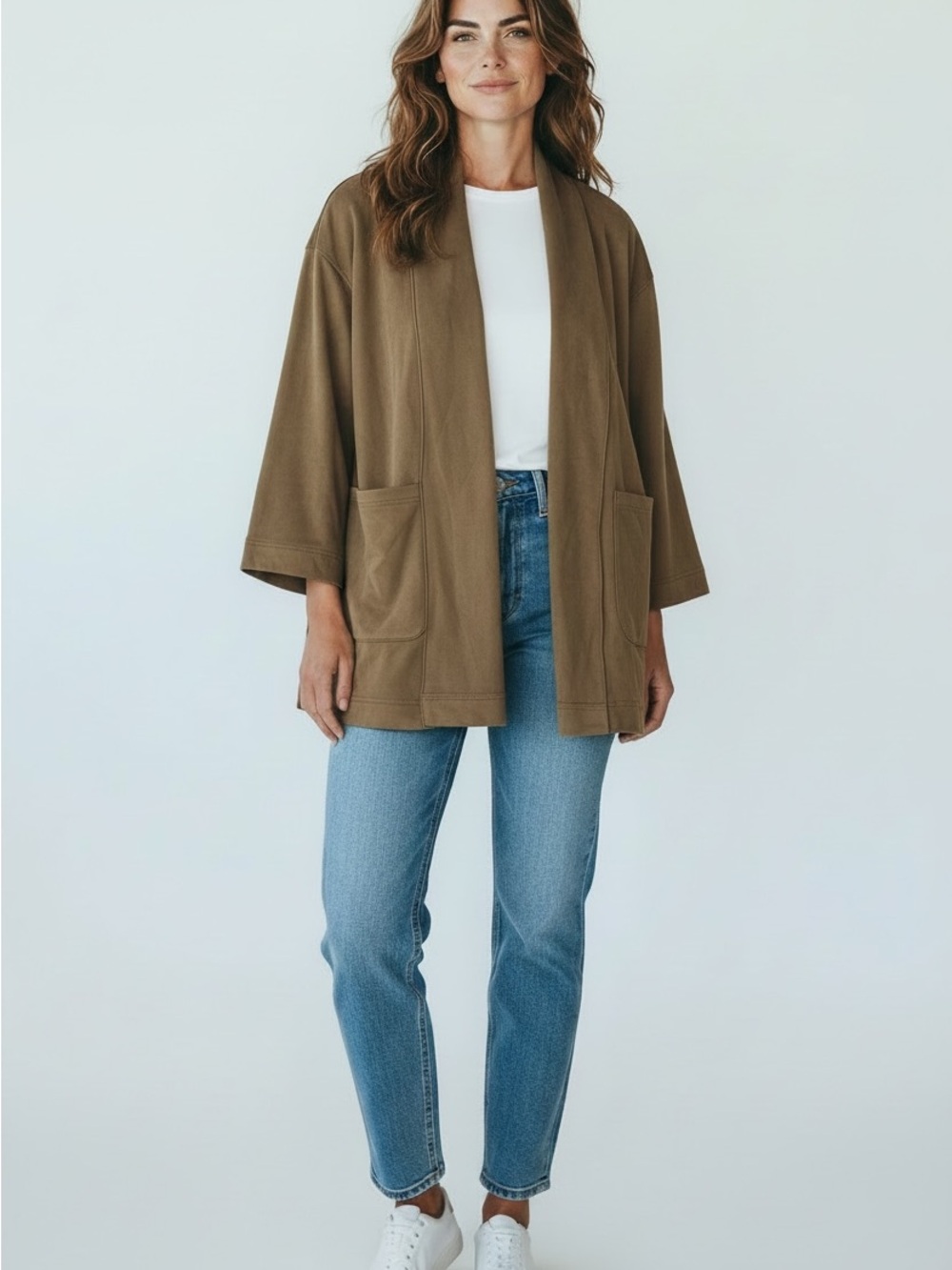 MELLODAY Taupe Open-Front Shawl Collar Jacket